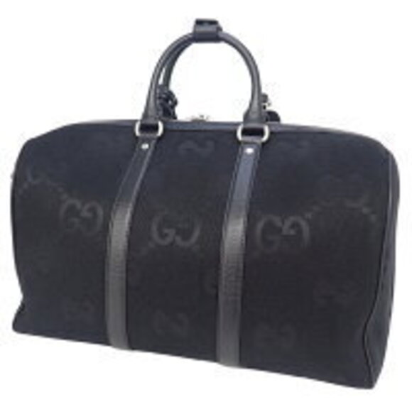 Gucci Jumbo GG Duffel Bag Shoulder Crossbody Travel Canvas Black - Picture 2 of 7